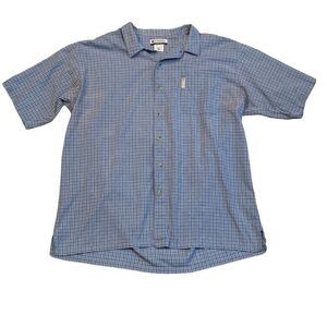 Columbia Blue Check Button Down Short Sleeve Shirt Men Size 2XL EUC